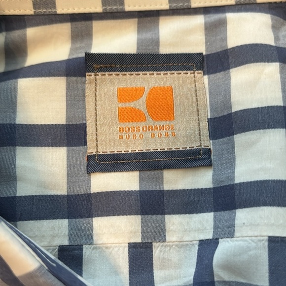 Hugo boss, orange blue casual dress shirt size large - Picture 2 of 4